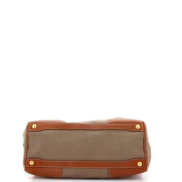 Prada Logo Convertible Zip Satchel Canvas with Leather Large Brown - Picture 4 of 9